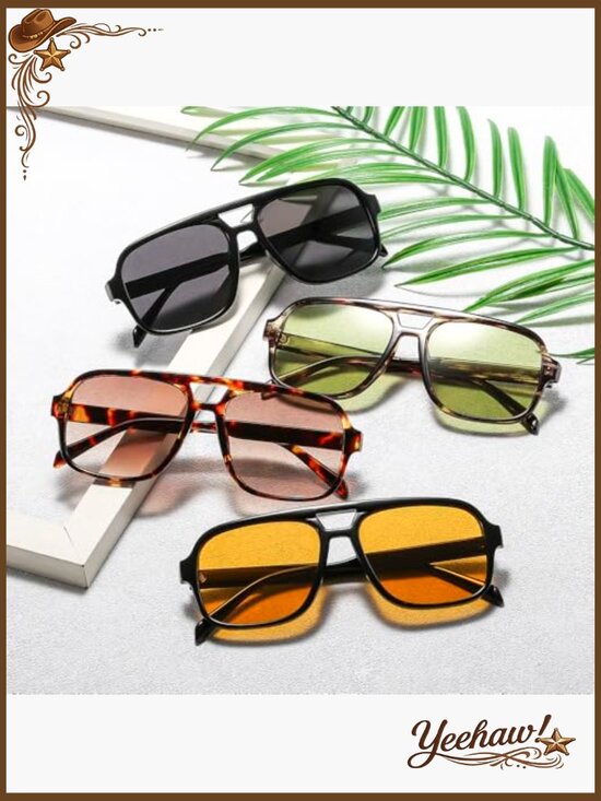 4 Pcs Retro 70s Square Aviator Sunglasses Oversized Trendy Shades main image 6